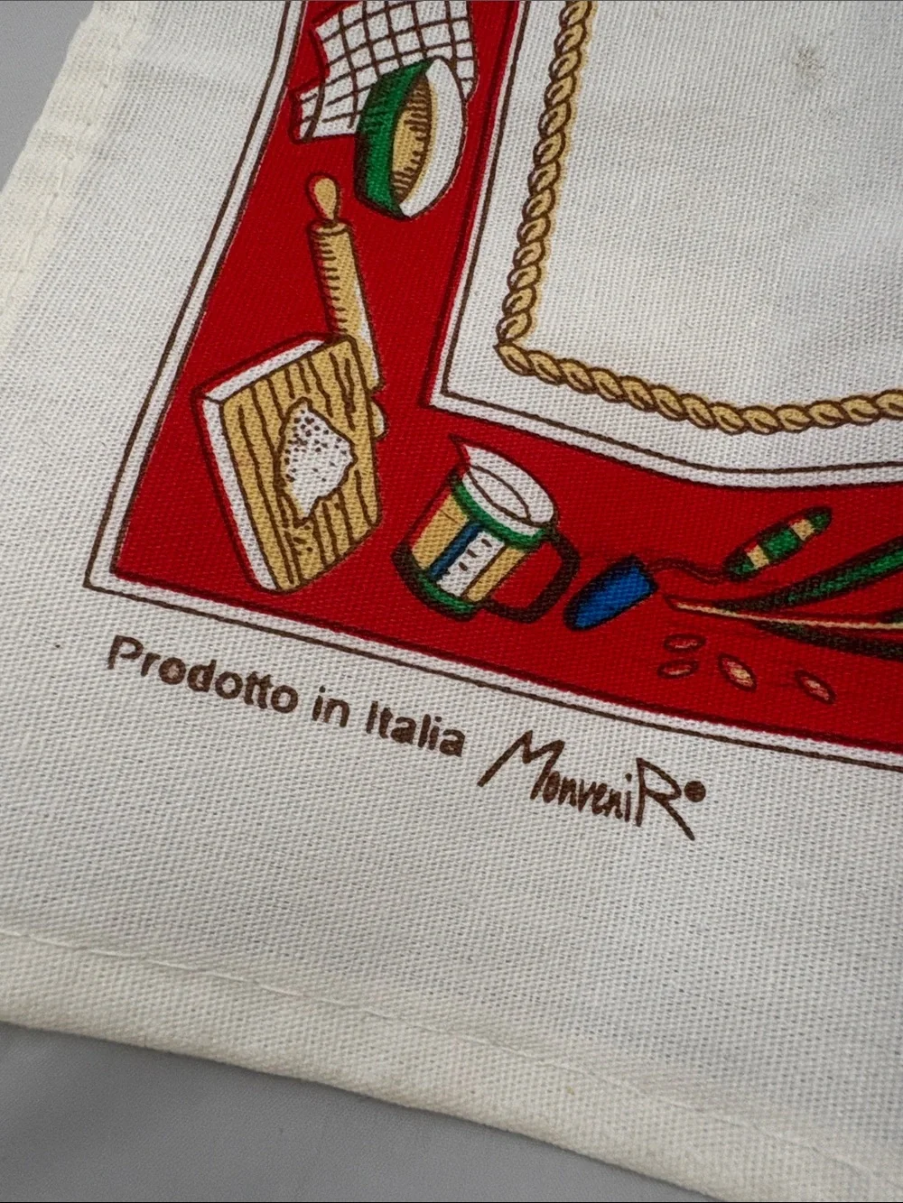 MonveniR Vintage Italian Il Pane Bread Map Tea Towel - Red, Cream, Blue
